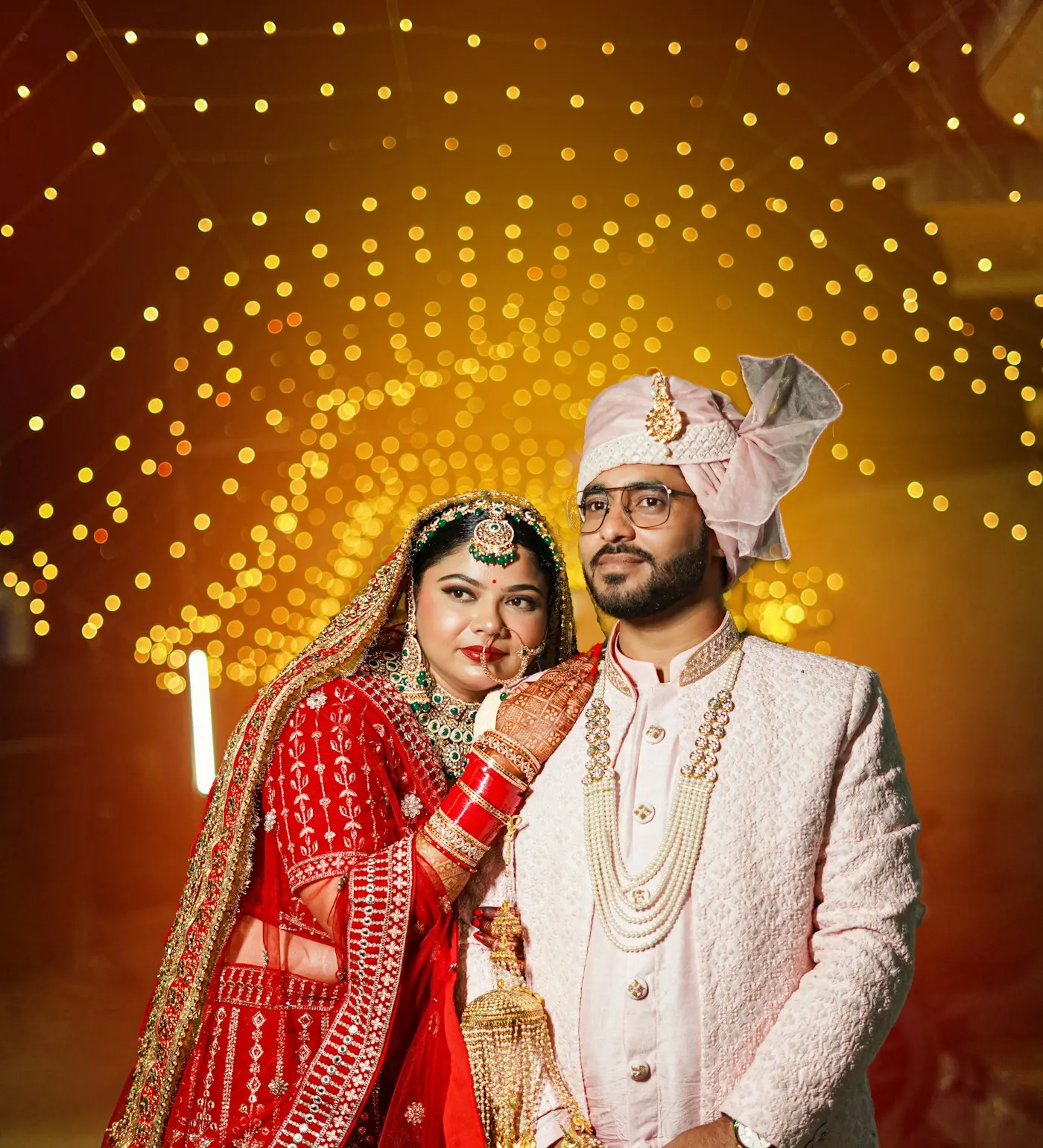Indian bride and groom at their wedding